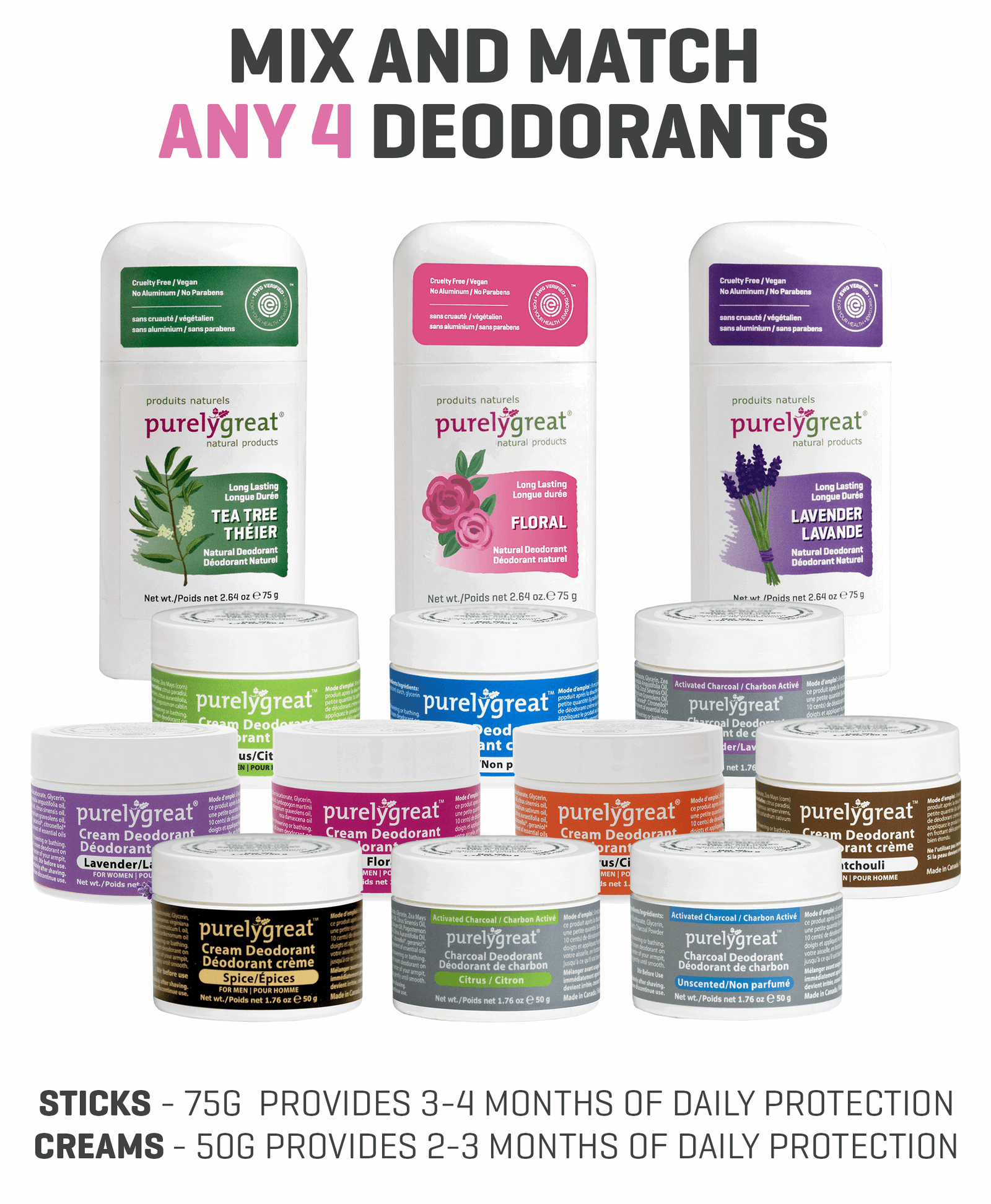 Any 4 Deodorants & FREE SHIPPING - Purelygreat Natural Deodorant